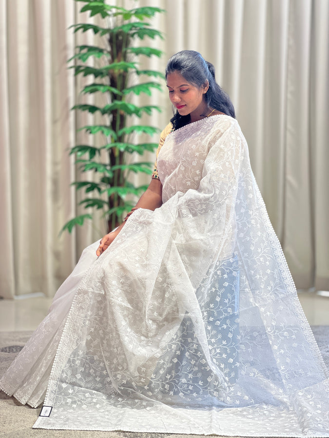 Machine Embroidered Check Organza Saree | BLD1193