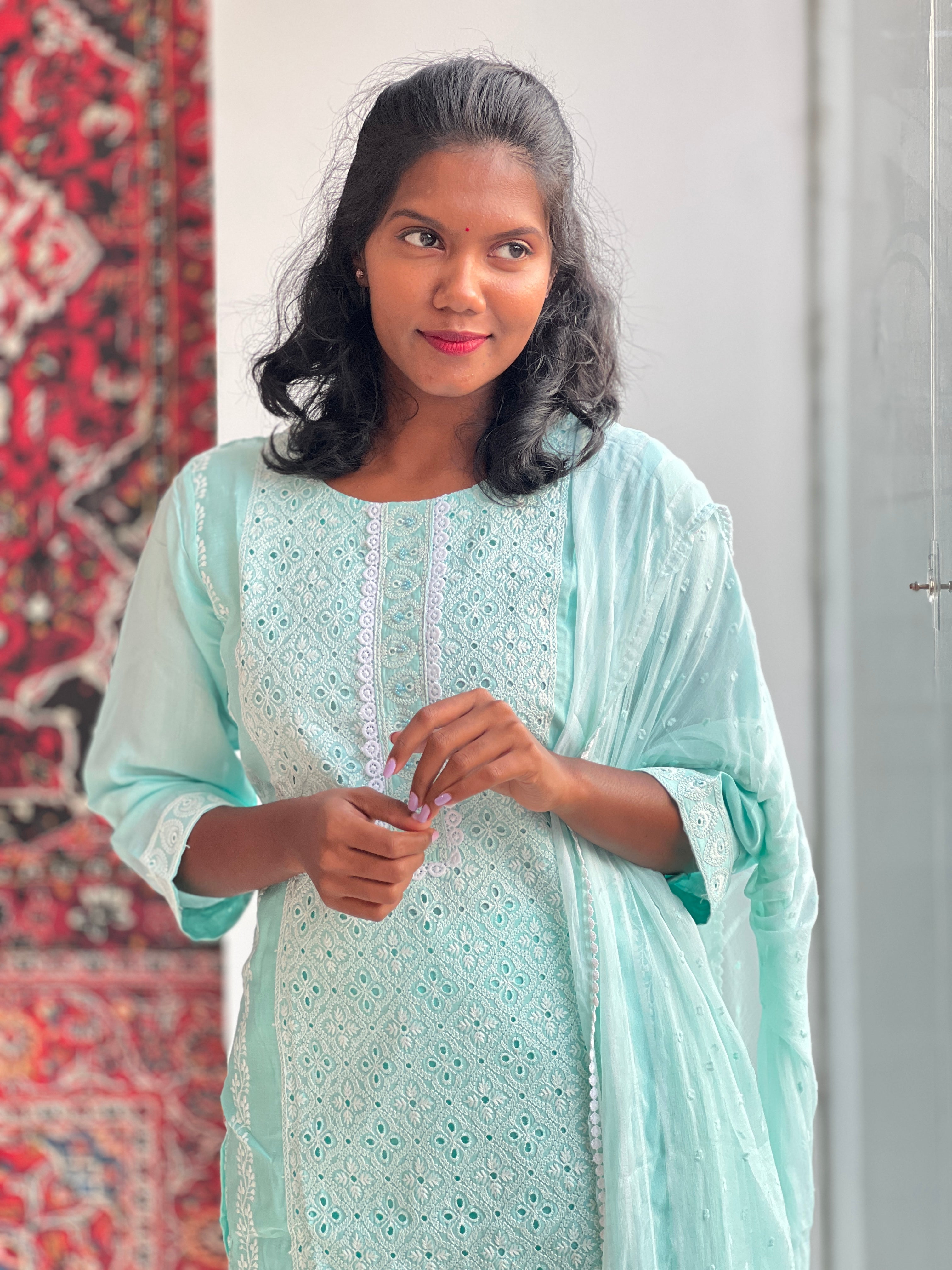 Machine Embroidered Muslin Finish Kurta Set | NEF105