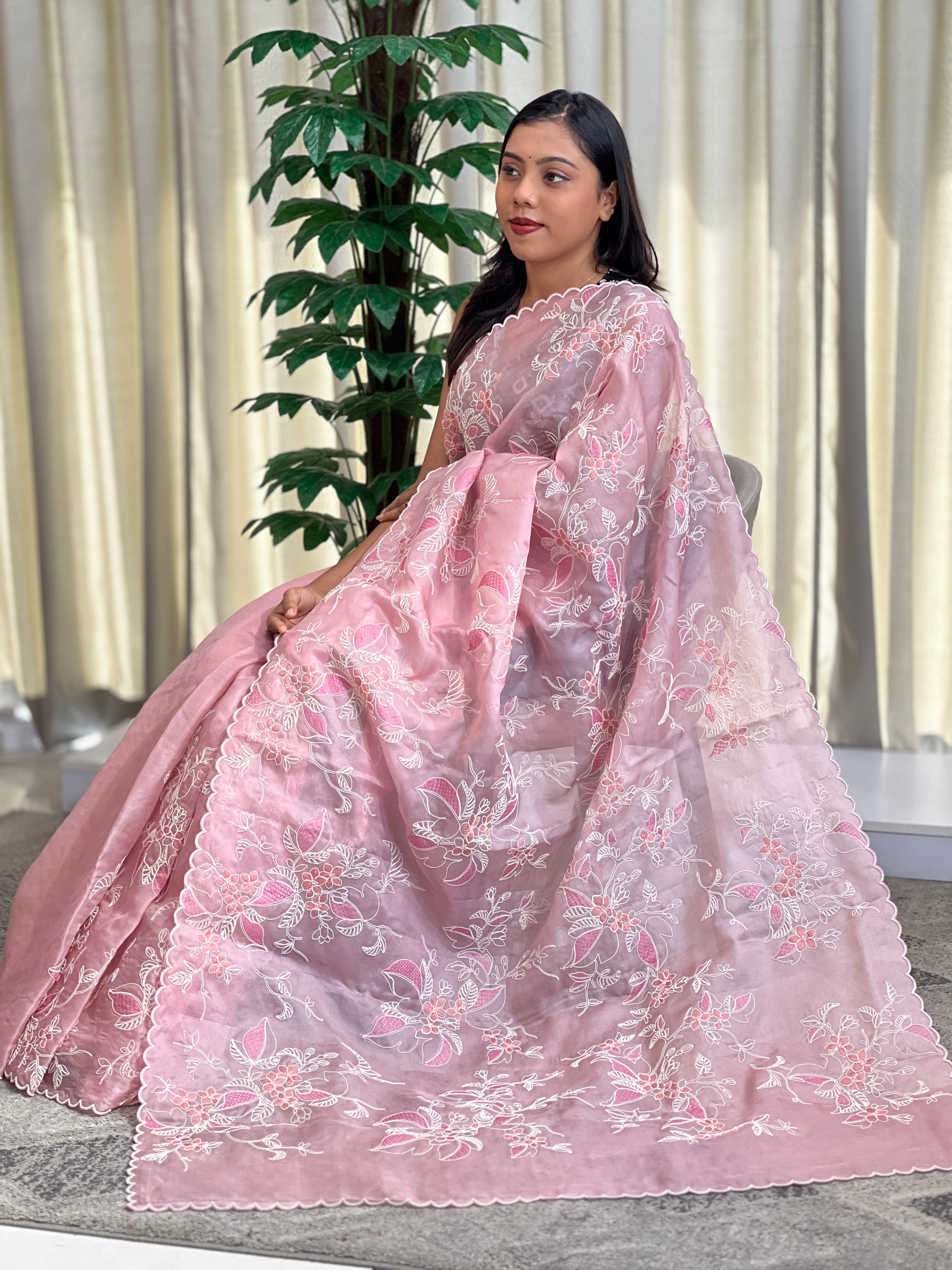 Code Embroidery Pure Organza Saree | YNG1555