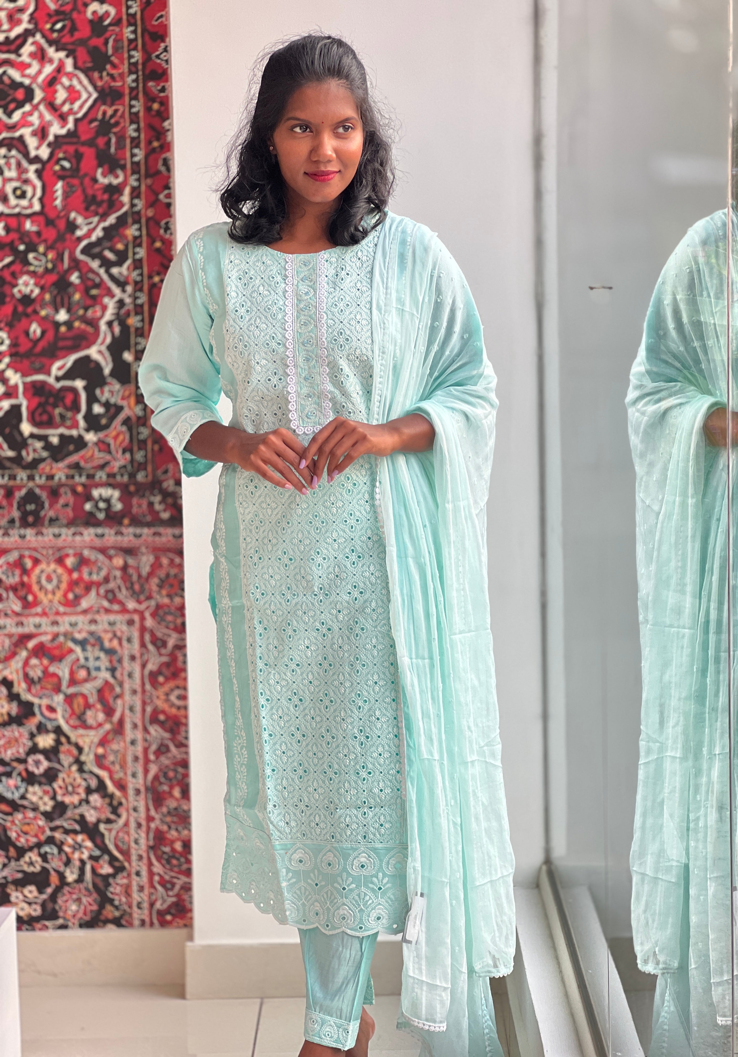 Machine Embroidered Muslin Finish Kurta Set | NEF105