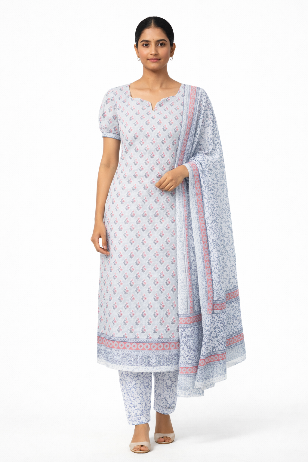Buta And Floral Block Printed Soft Cotton Salwar Set | MF156