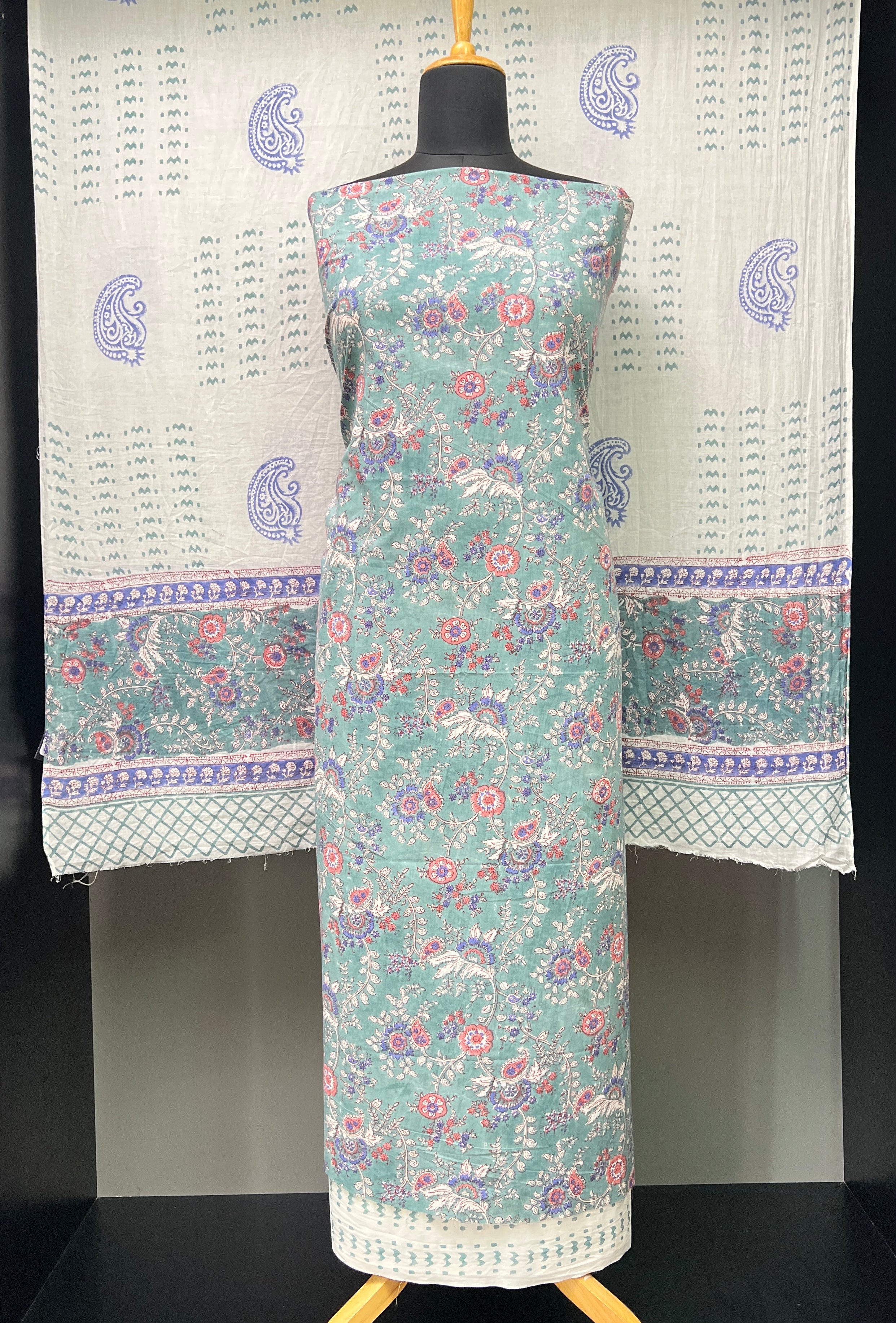 Block Printed Floral Patterned Cotton Salwar Set | JKL559