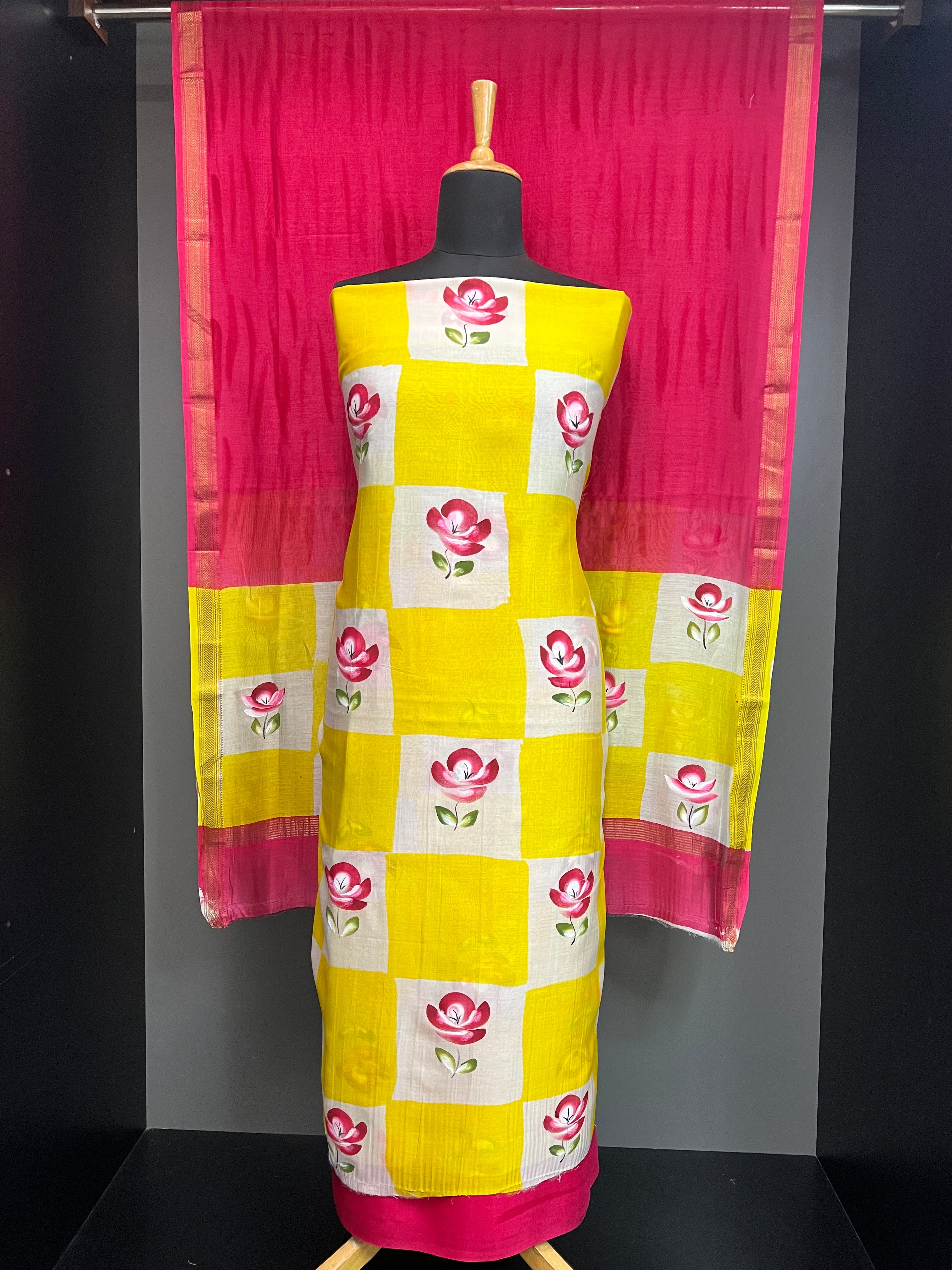 Floral Hand Paint Patterned Chanderi Salwar Set | JKL588