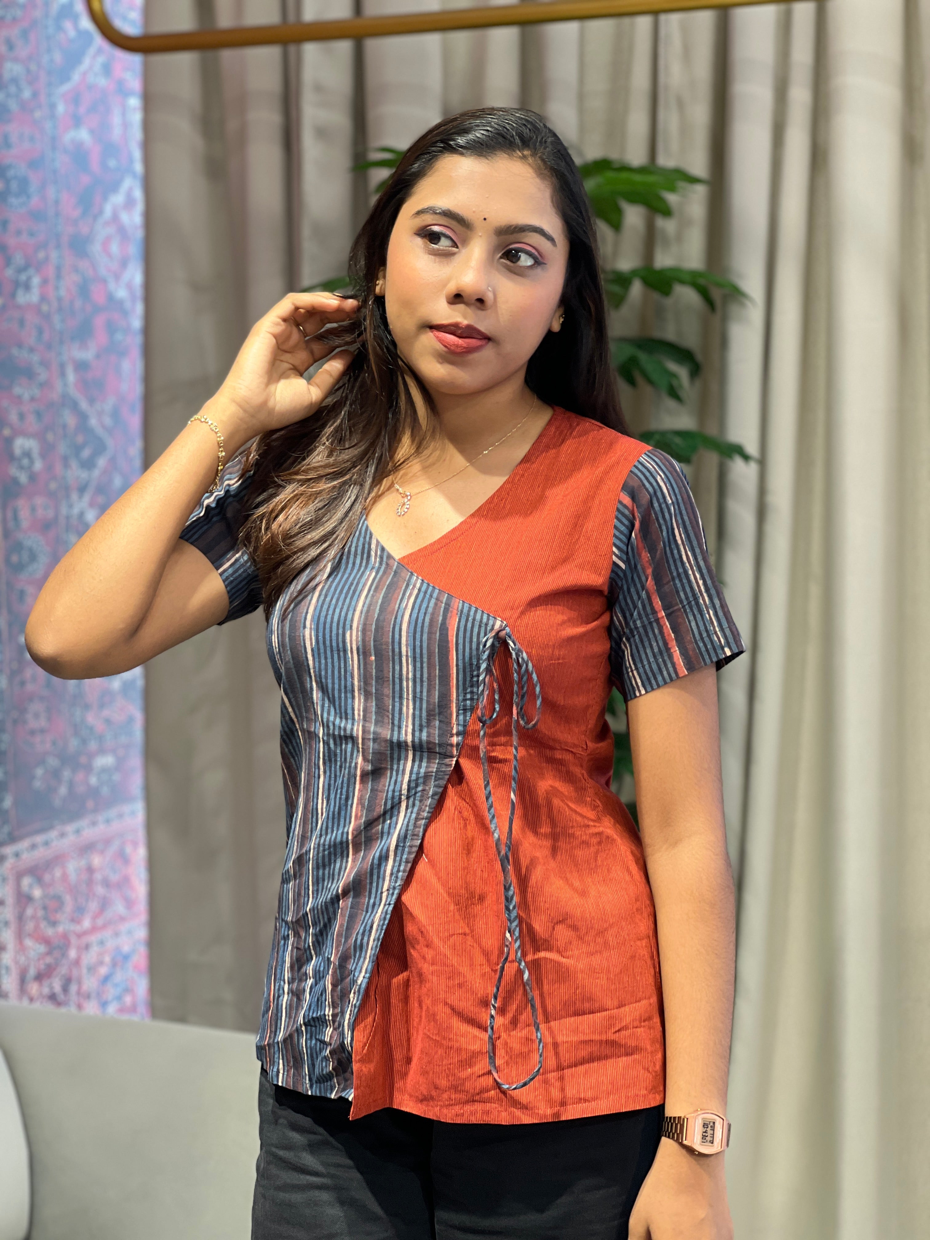 Stripe Printed Cotton Short Kurta | JSC515