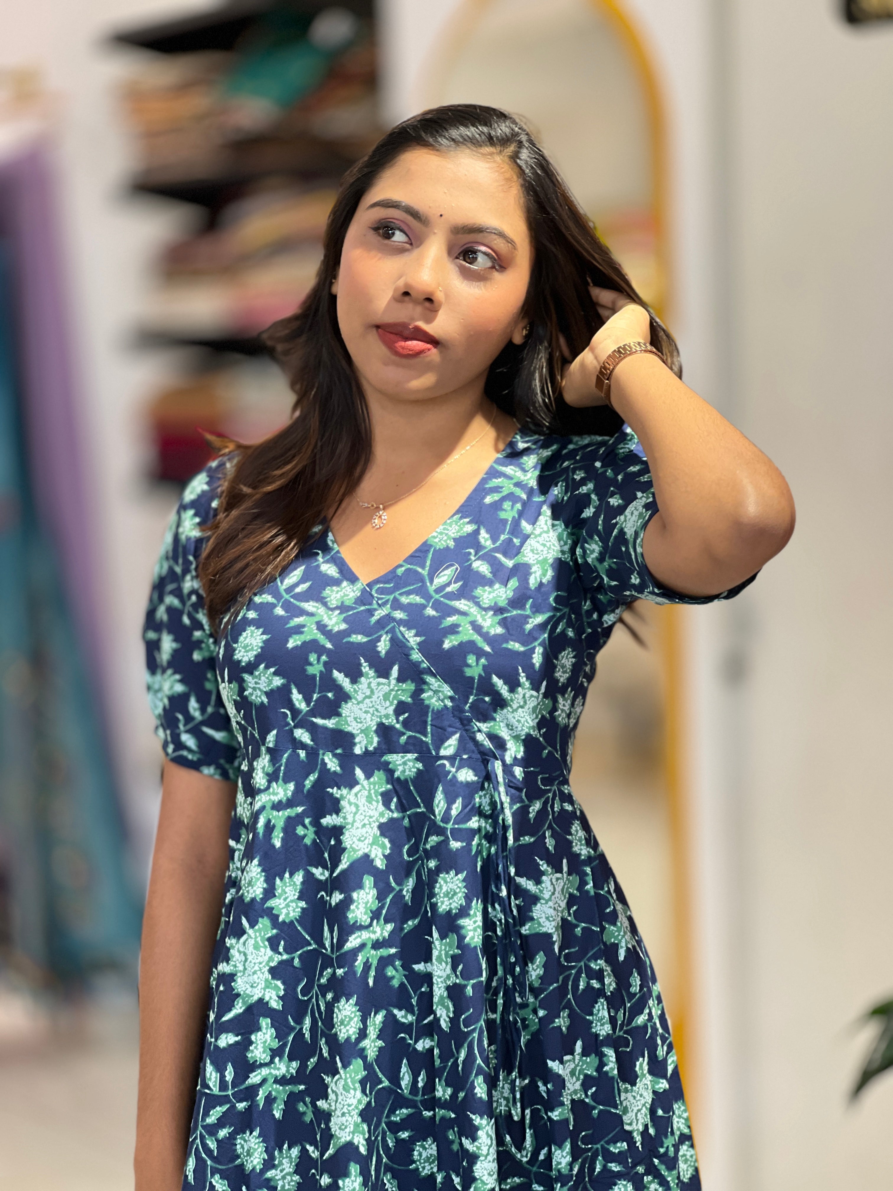 Floral Printed Cotton A-Line Kurta | JSC517