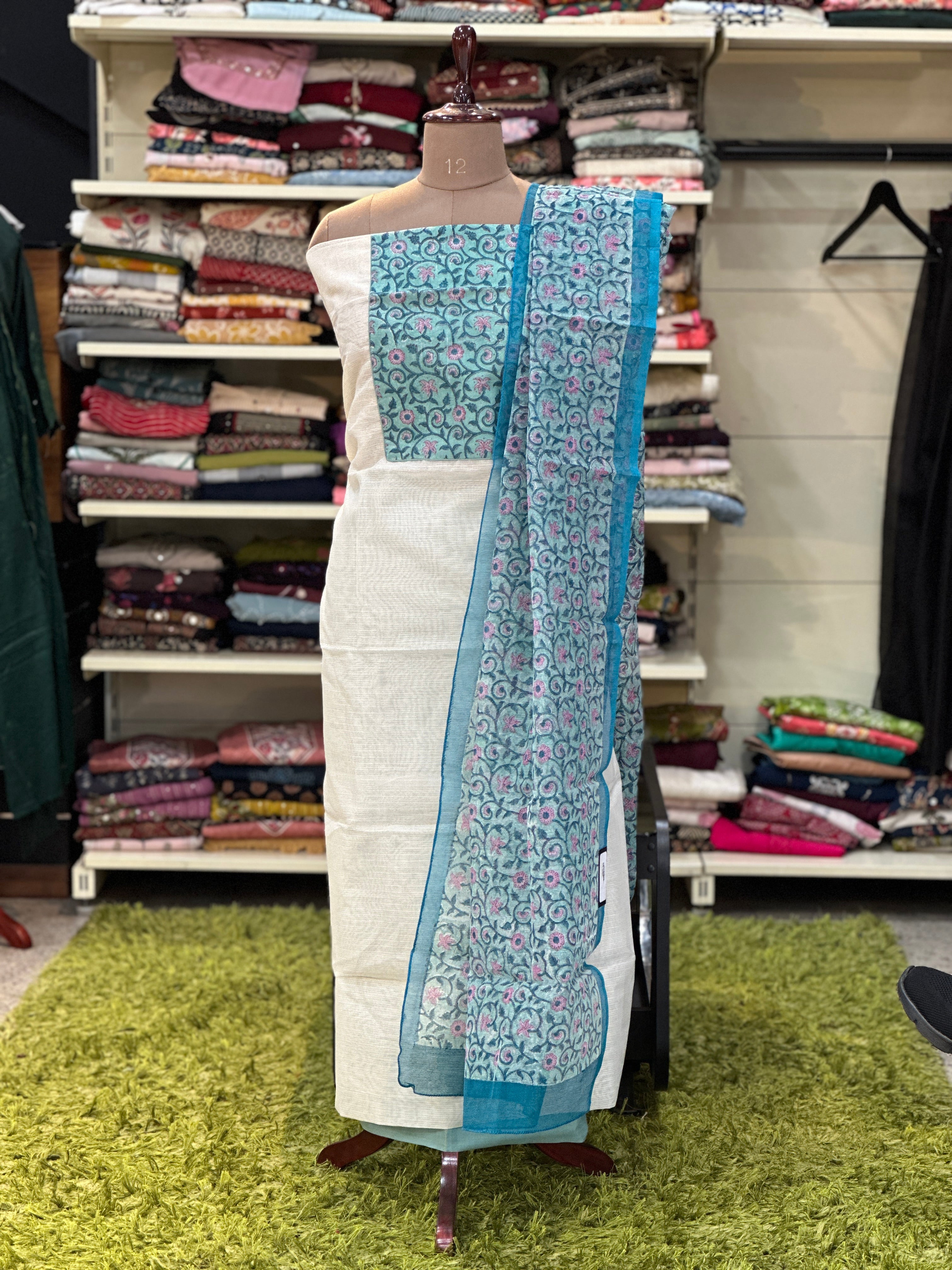 Floral Printed Check Organza Salwar Set | JSC380