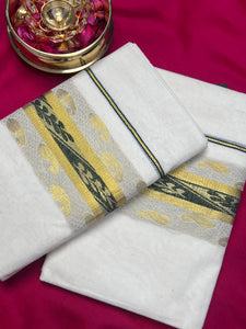 Mango Buta Design Kerala Cotton Double Set Dhothie ( Without Blouse) | KL218