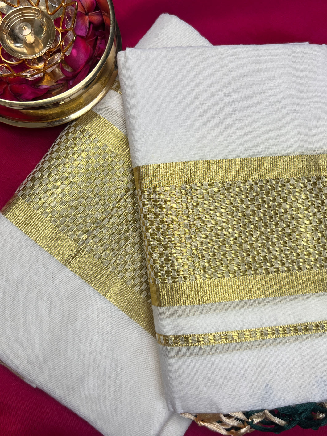 Zari Weaving Border Pattern Tissue Kerala Cotton Set Mundu ( Without Blouse) | KL219