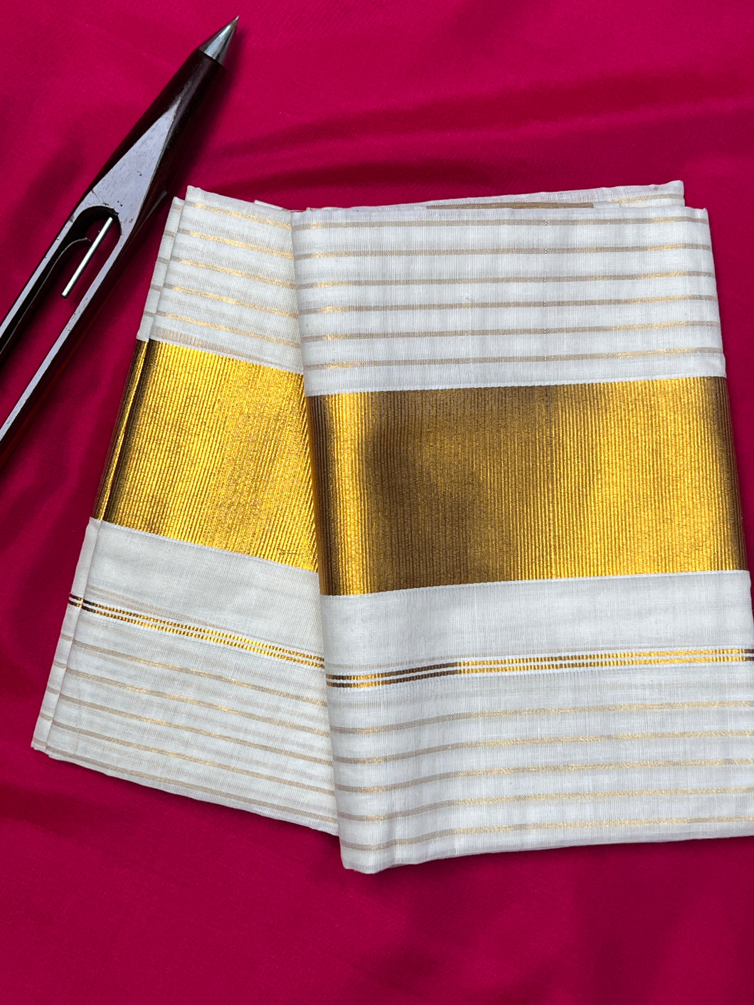 Line Weaving Pattern Kerala Cotton Set & Mundu (single set) | KL222