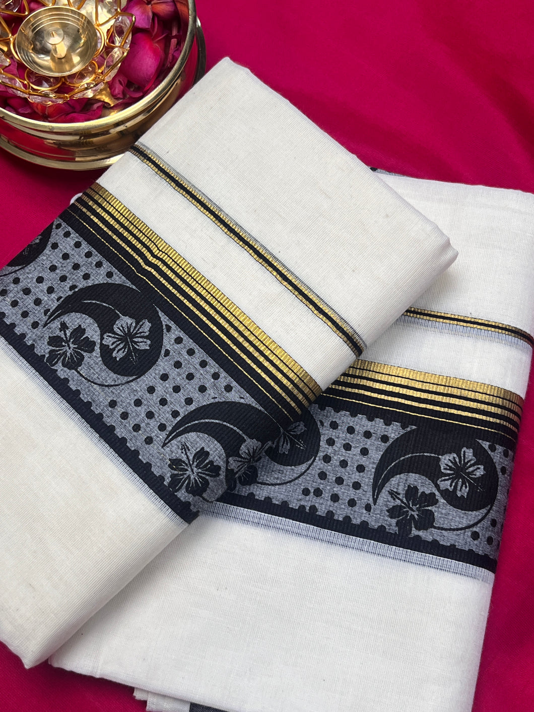 Block Print Weaving Design Kerala Cotton Set Mundu ( Without Blouse) | KL224