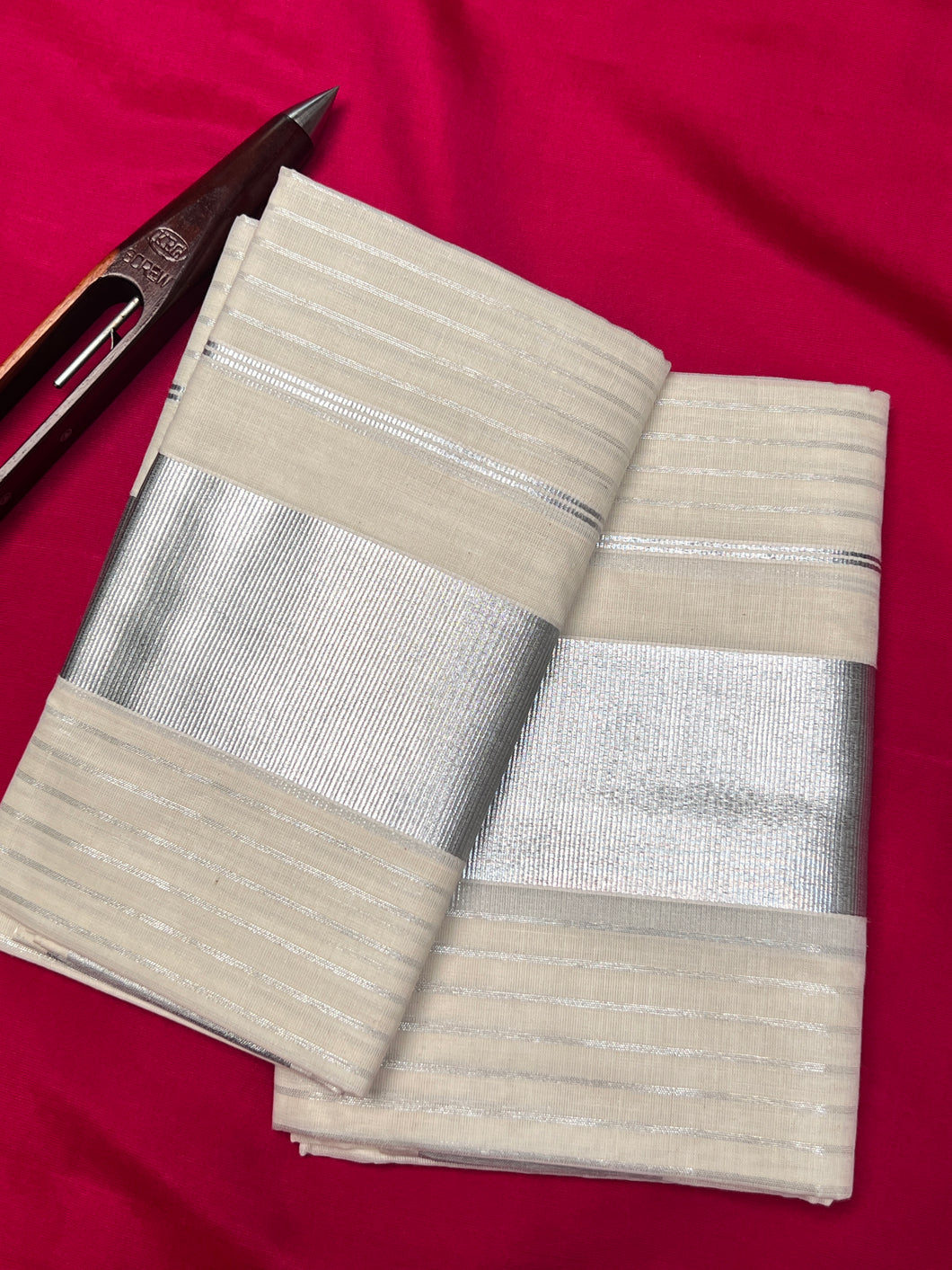Line Weaving Pattern Tissue Kerala Cotton Set Mundu ( Without Blouse) | KL225