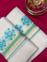 Floral Screen Printed Kerala Cotton Set Mundu ( Without Blouse) | KL229