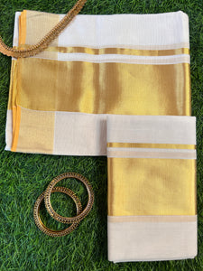 Zari Weaved Border Design Balaramapuram Handloom Set Mundu(single set) ( Without Blouse) | KL236