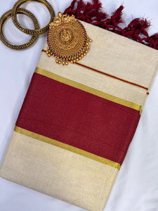Golden Tissue Weaving Kerala Cotton Saree | KL257