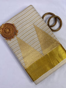 Balaramapuram Handloom Line Weaving Pattern Kerala Cotton Saree | KL266
