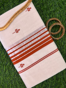 Silver Zari Line weaved Border Pattern Kerala Cotton Balaramapuram Saree | KL278