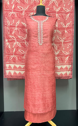 Print With Embroidery Detailed Tussar Finish Salwar Set | KSD169