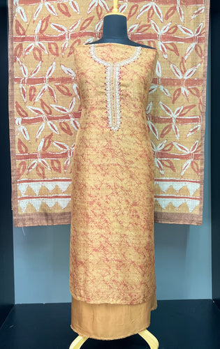 Print With Embroidery Detailed Tussar Finish Salwar Set | KSD170