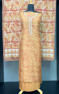 Print With Embroidery Detailed Tussar Finish Salwar Set | KSD170
