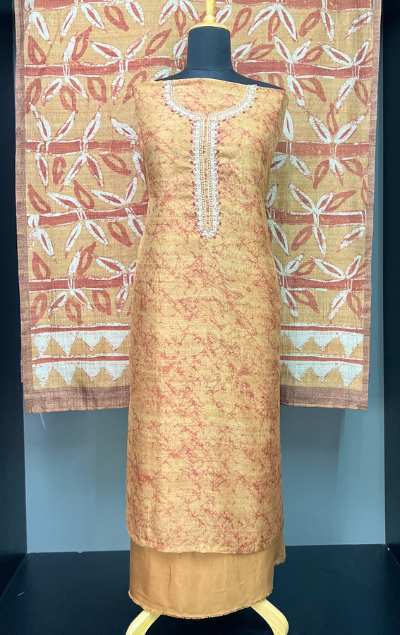 Print With Embroidery Detailed Tussar Finish Salwar Set | KSD170