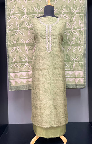 Print With Embroidery Detailed Tussar Finish Salwar Set | KSD171