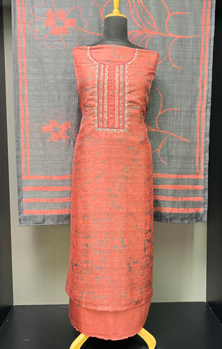 Print With Embroidery Detailed Tussar Finish Salwar Set | KSD172