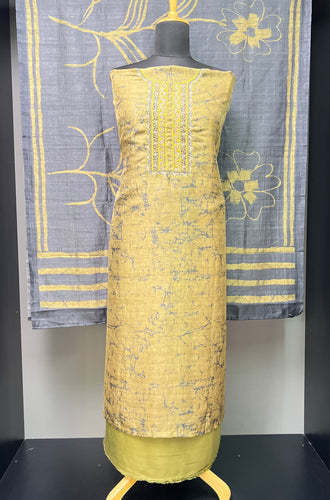 Print With Embroidery Detailed Tussar Finish Salwar Set | KSD173