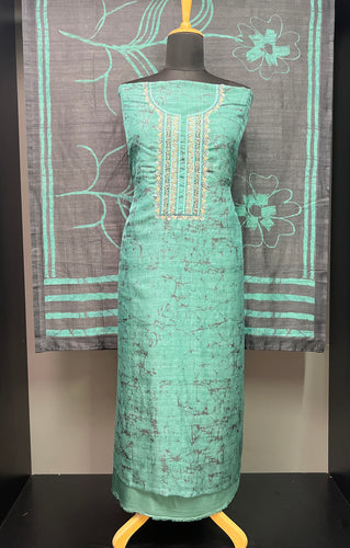 Print With Embroidery Detailed Tussar Finish Salwar Set | KSD174