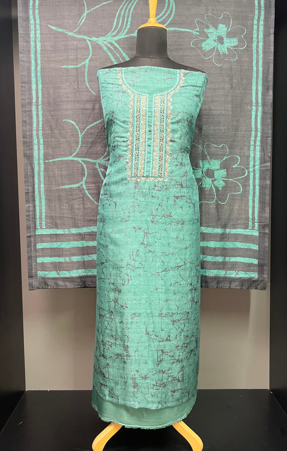 Print With Embroidery Detailed Tussar Finish Salwar Set | KSD174