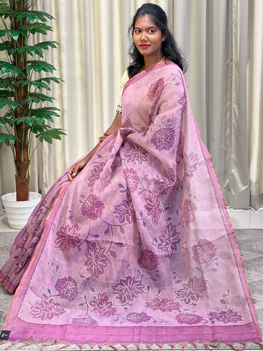 Floral Print With Zari Highlighted Tissue Linen Saree | KSD282