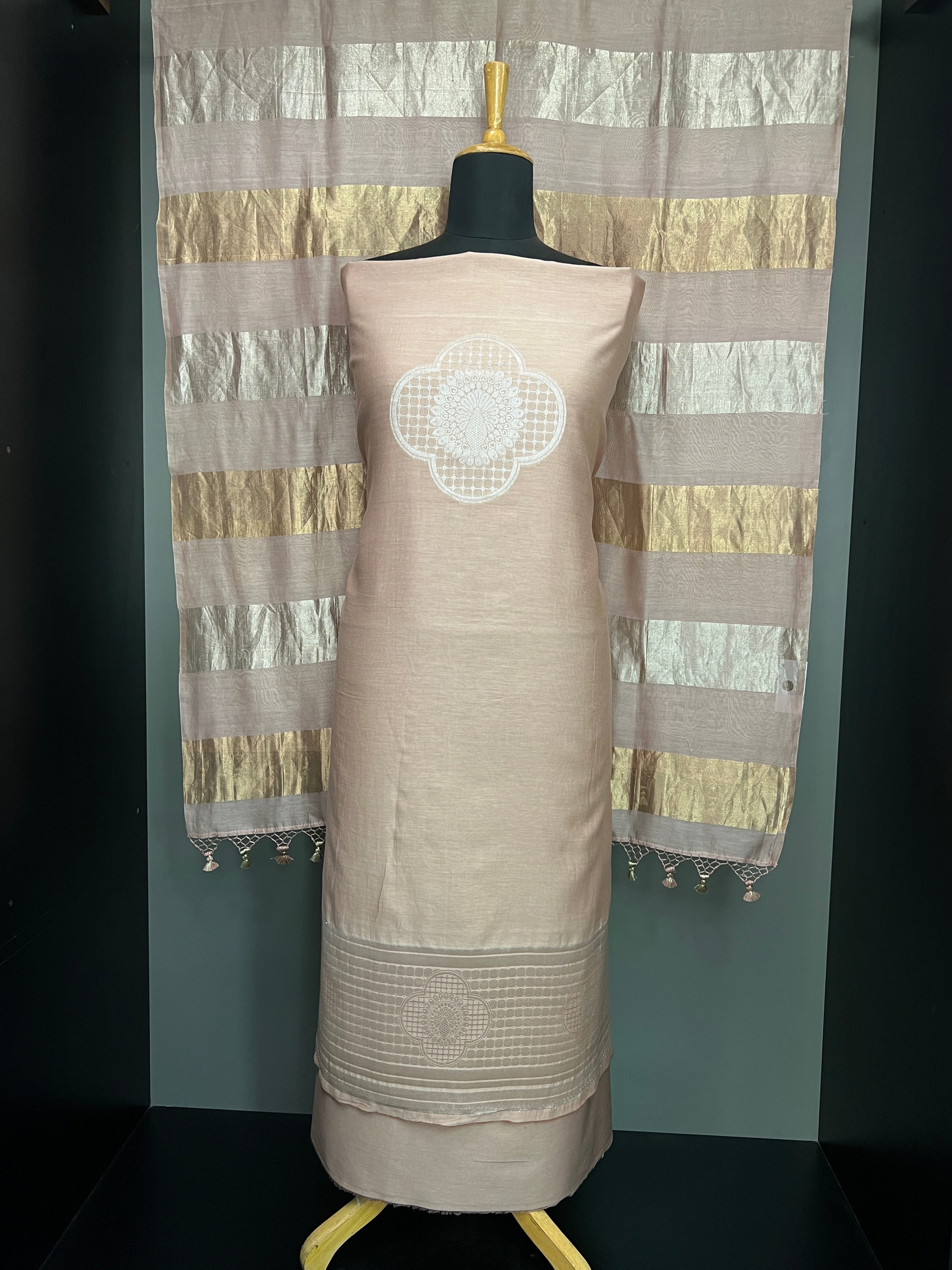 Banarasi Silver Zari Woven Pure Chanderi Salwar Set | LV498