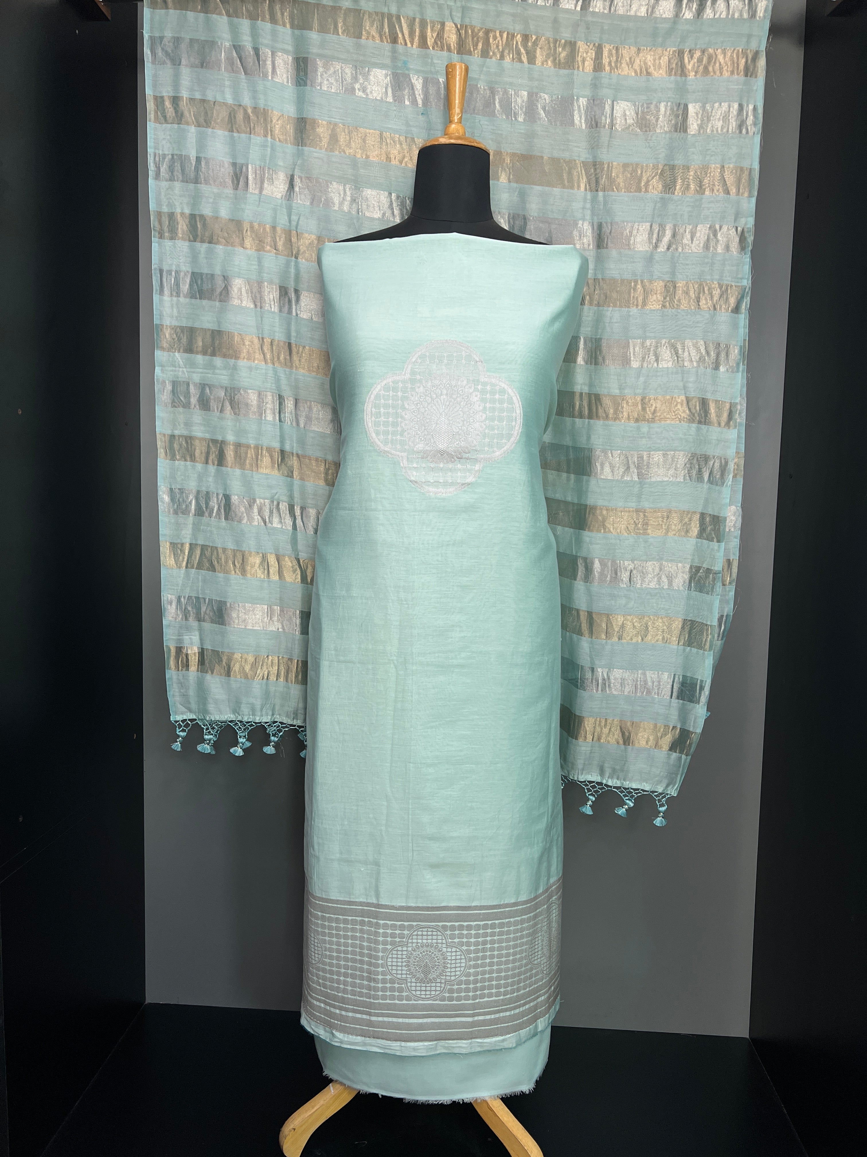 Banarasi Silver Zari Woven Pure Chanderi Salwar Set | LV499