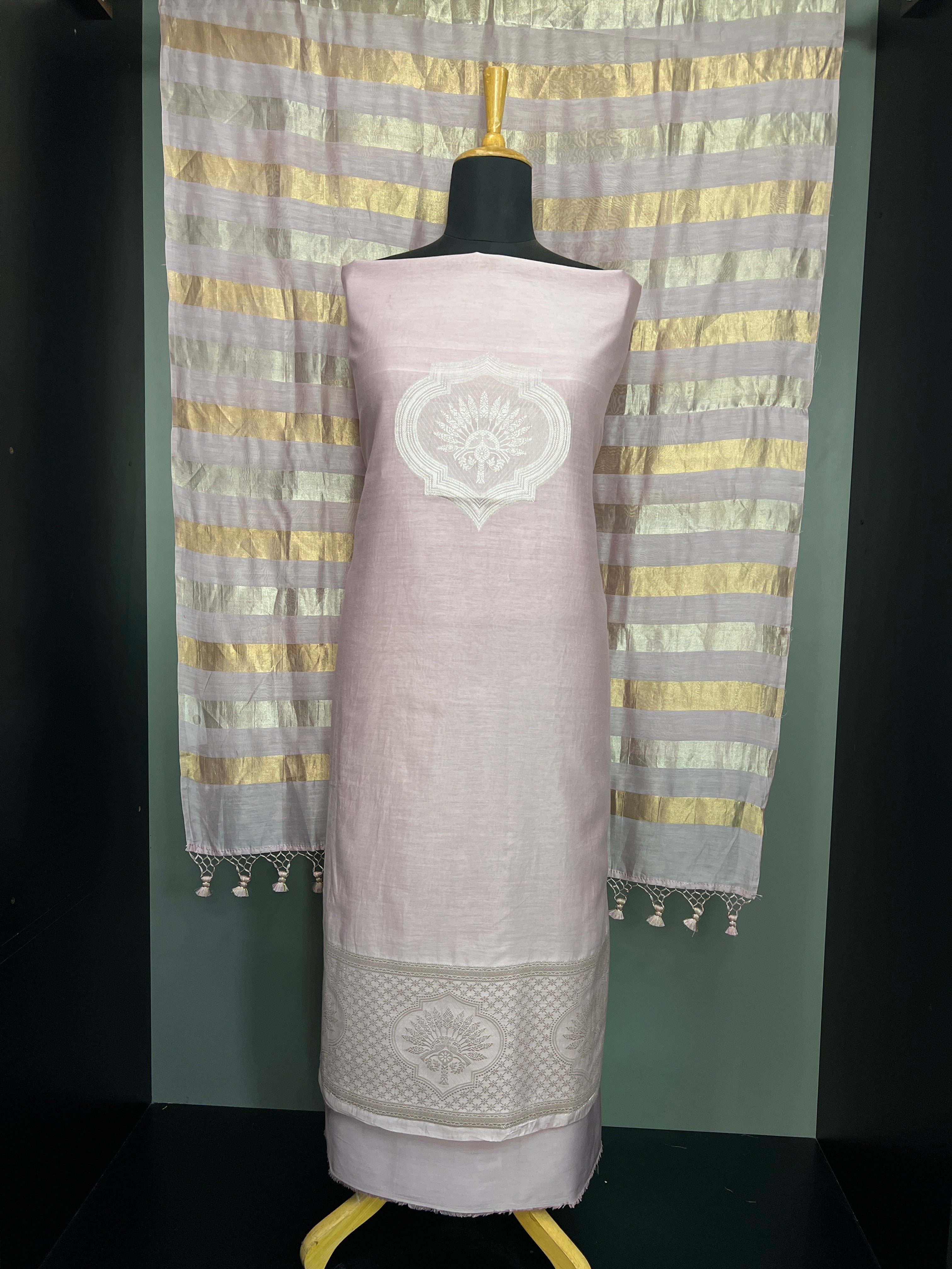 Banarasi Silver Zari Woven Pure Chanderi Salwar Set | LV500