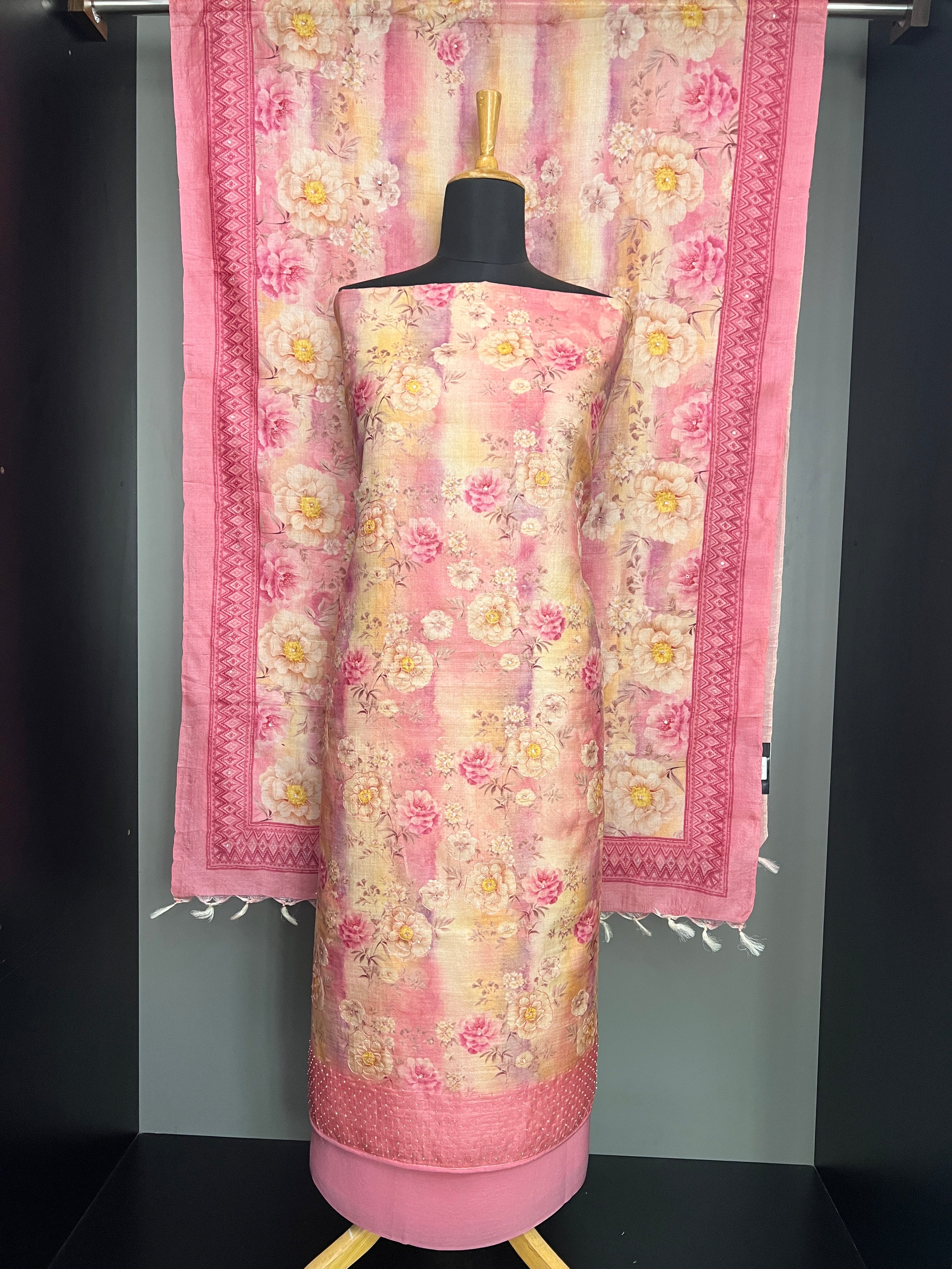 Floral Print With Embroidery Detailed Pure Tussar Salwar Set | LV510