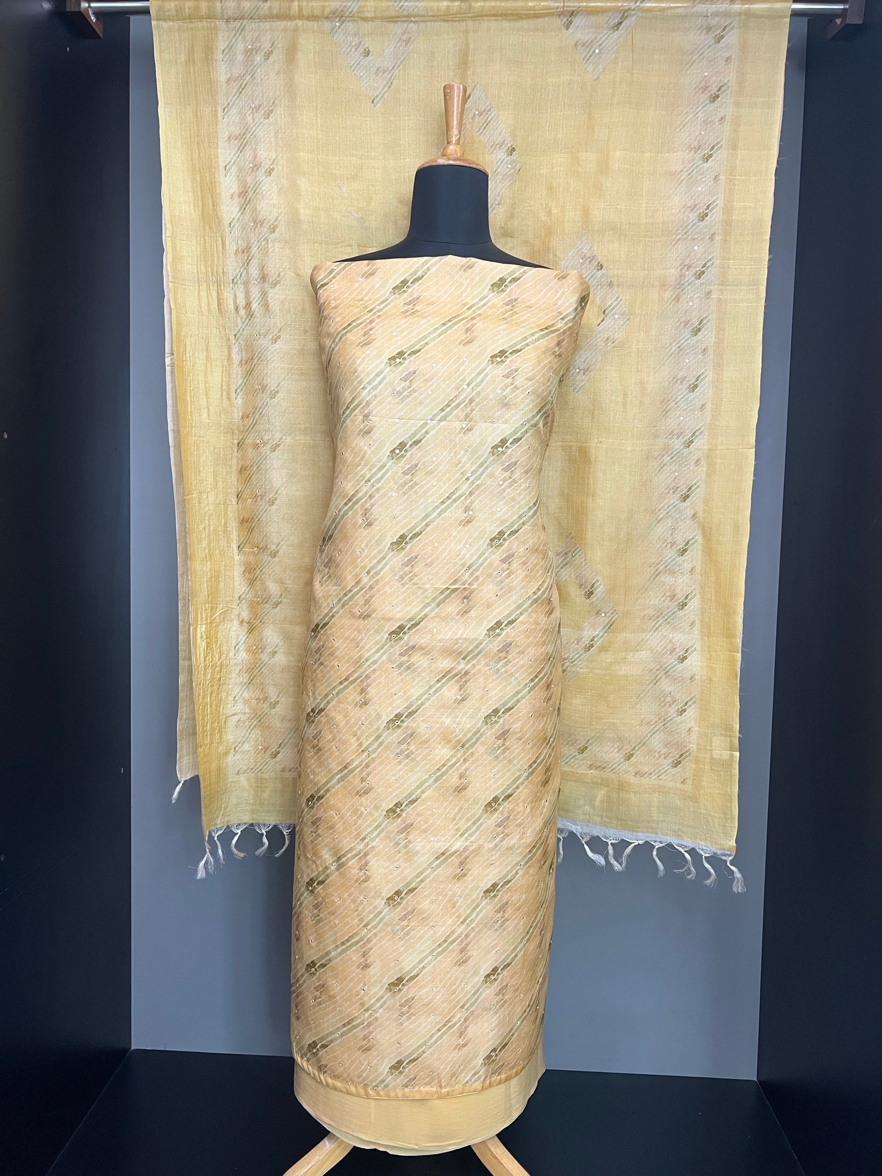 Print With Mirror Detailed Pure Tussar Salwar Set | LV512