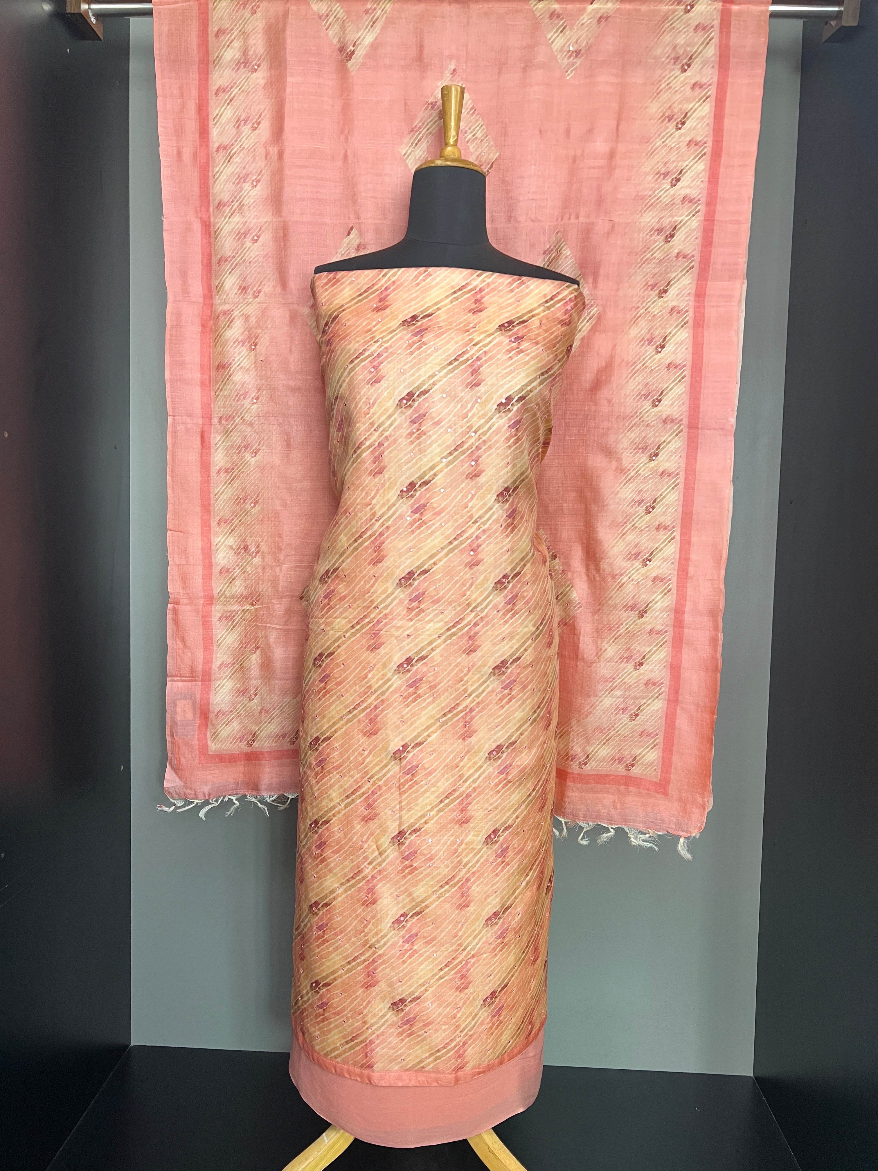 Print With Mirror Detailed Pure Tussar Salwar Set | LV513