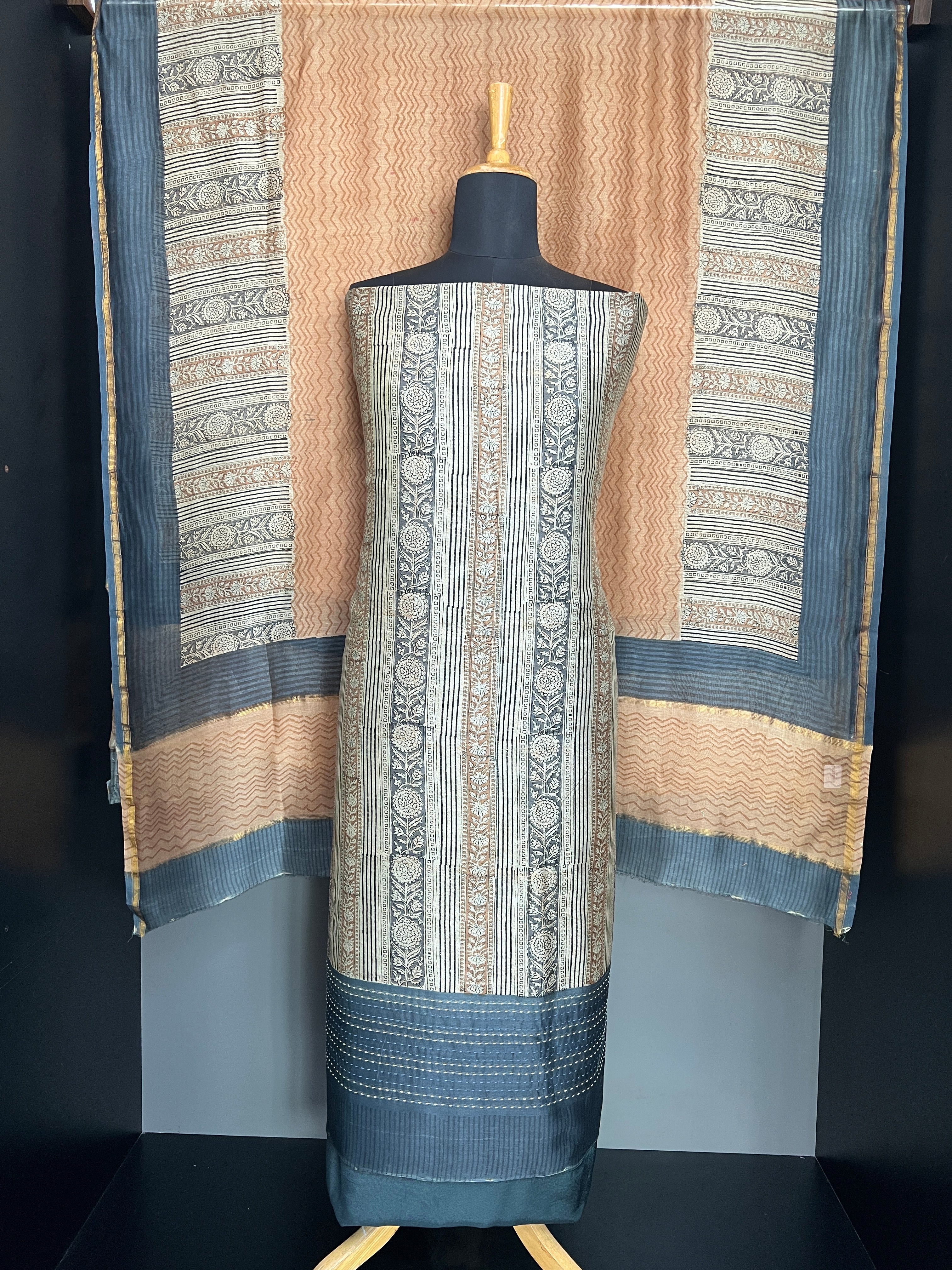 Print With Kantha Detailed Chanderi Salwar Set | LV547