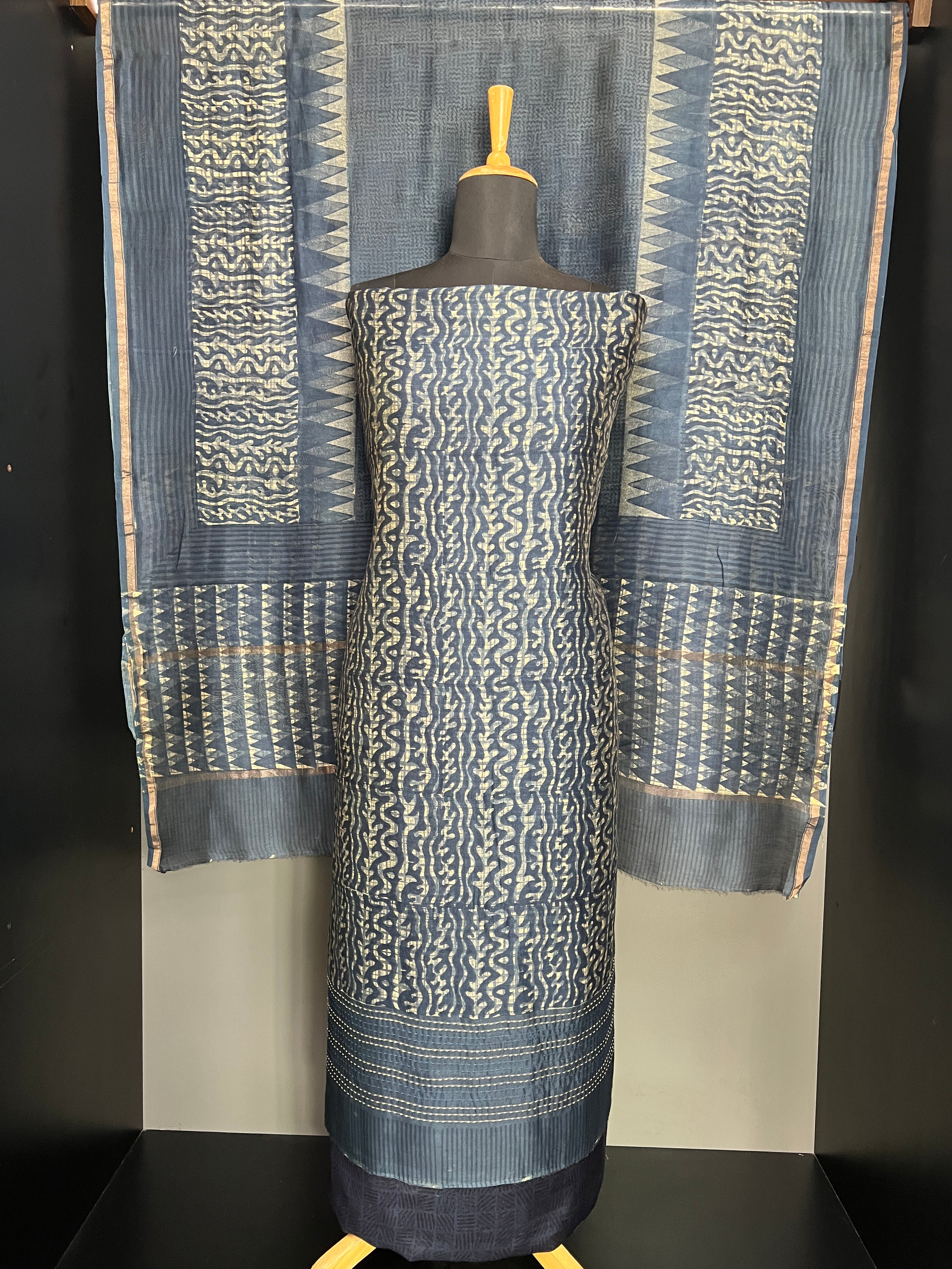 Print With Kantha Detailed Chanderi Salwar Set | LV548