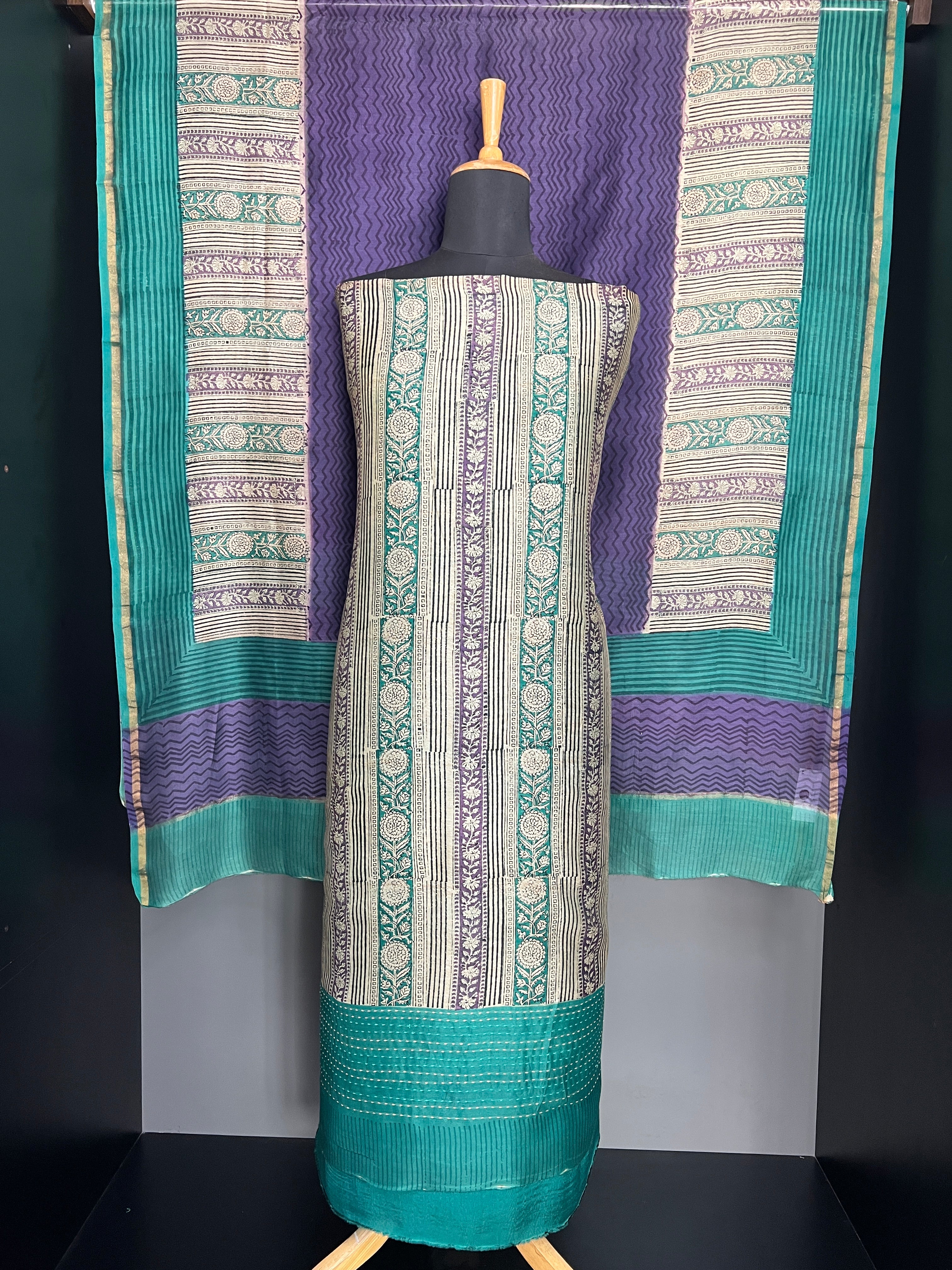 Print With Kantha Detailed Chanderi Salwar Set | LV549