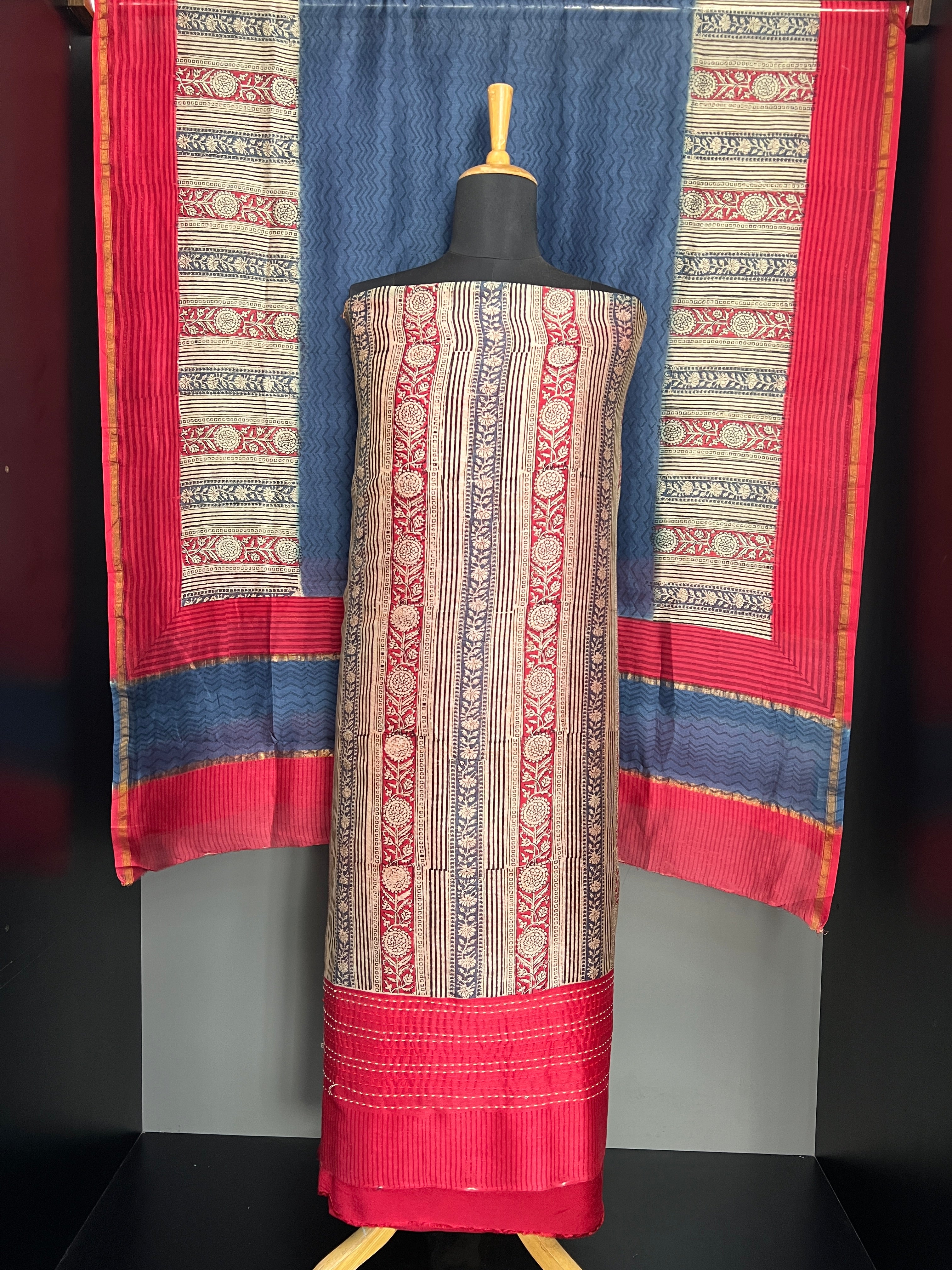 Print With Kantha Detailed Chanderi Salwar Set | LV552