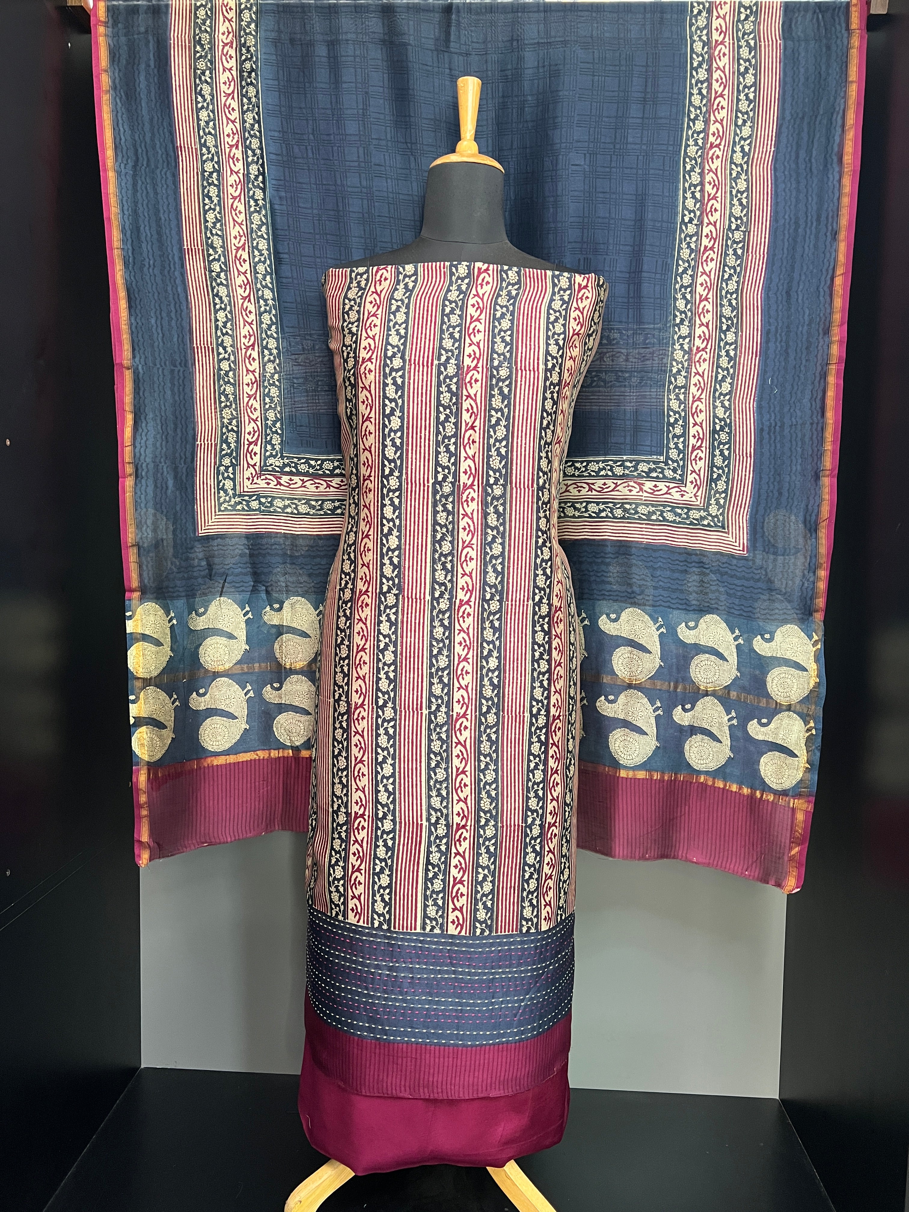 Print With Kantha Detailed Chanderi Salwar Set | LV555