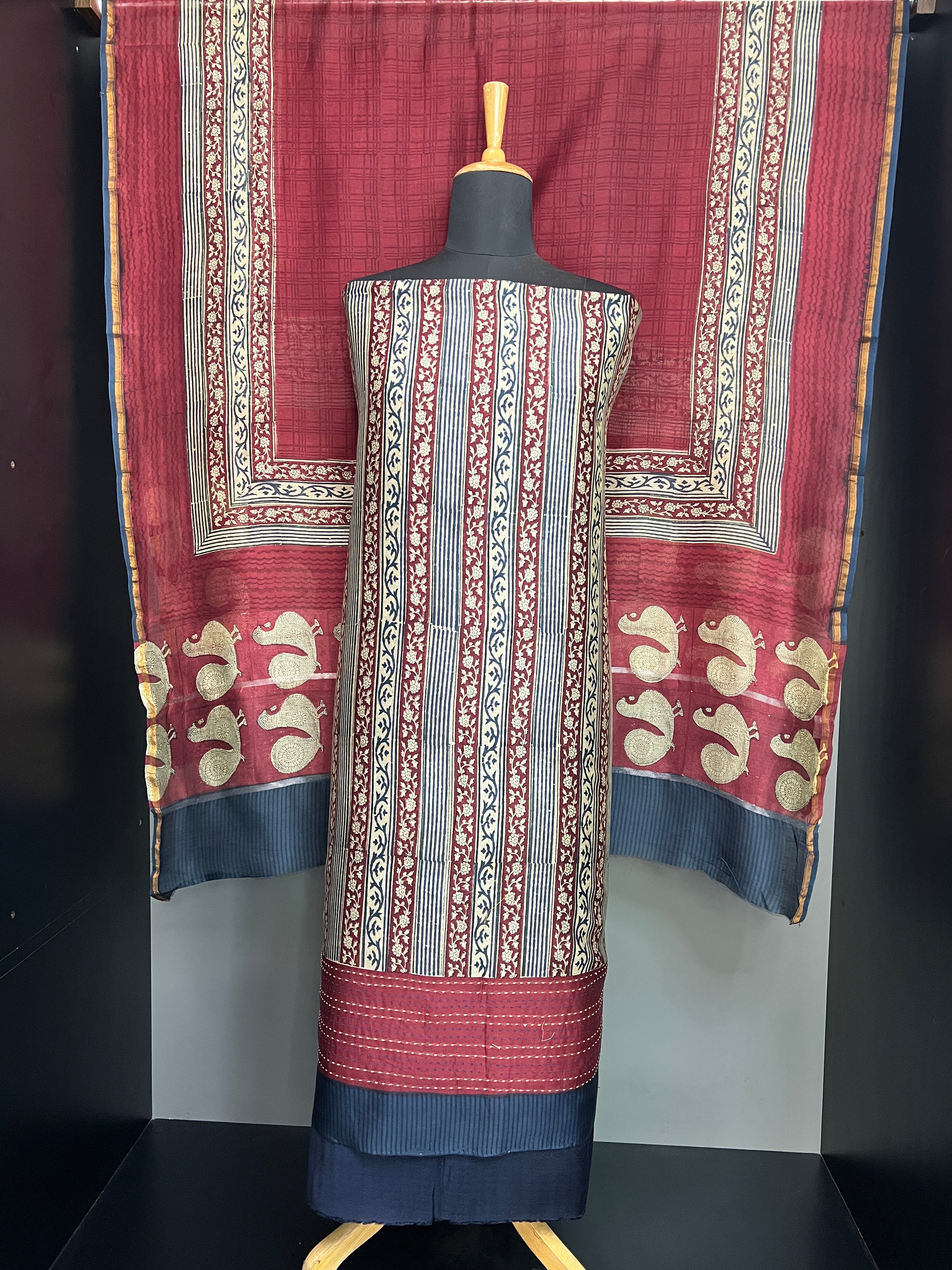 Print With Kantha Detailed Chanderi Salwar Set | LV556