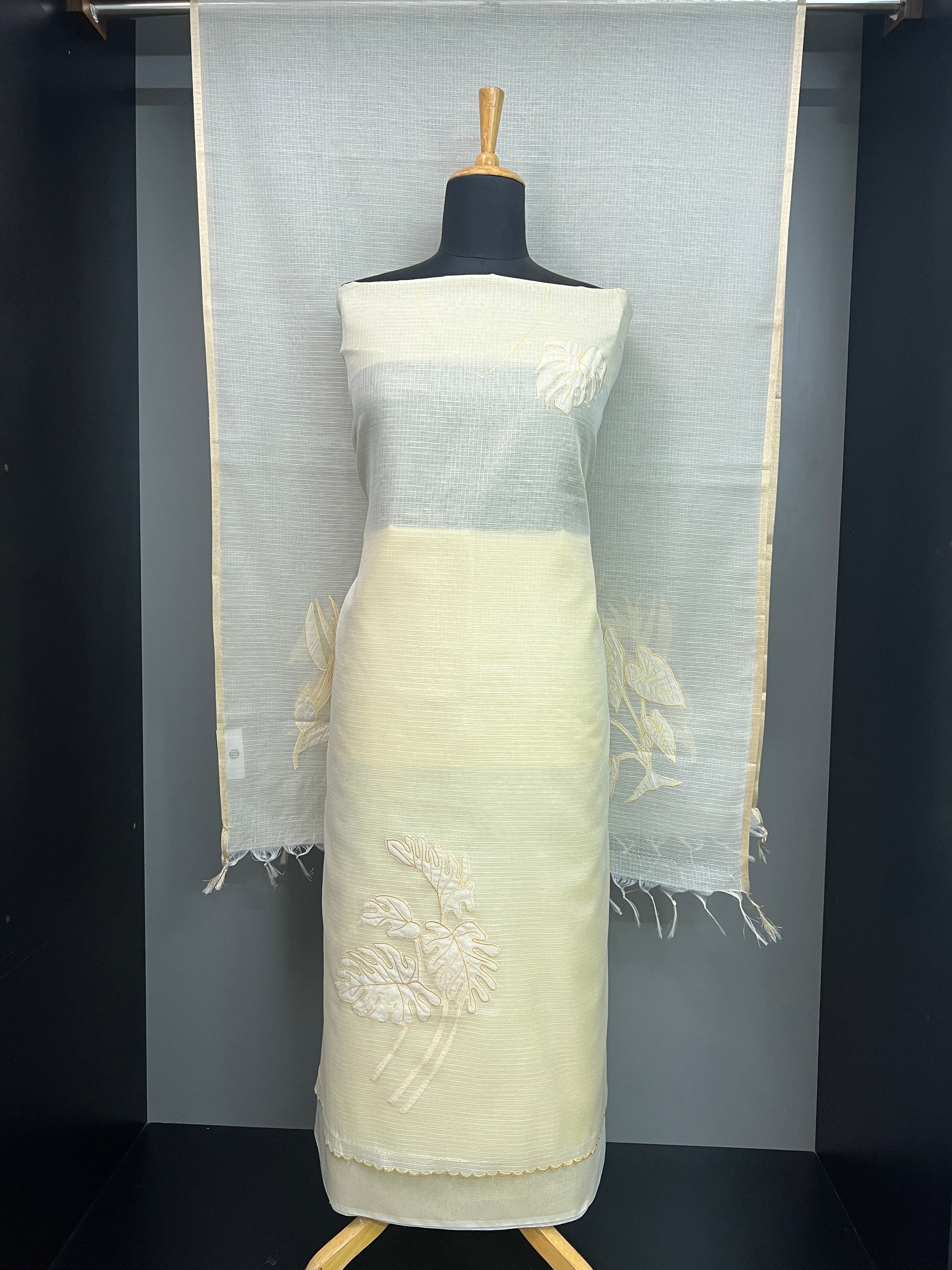 Leaf Applique Work Detailed Silky Kota Salwar Set | MM210