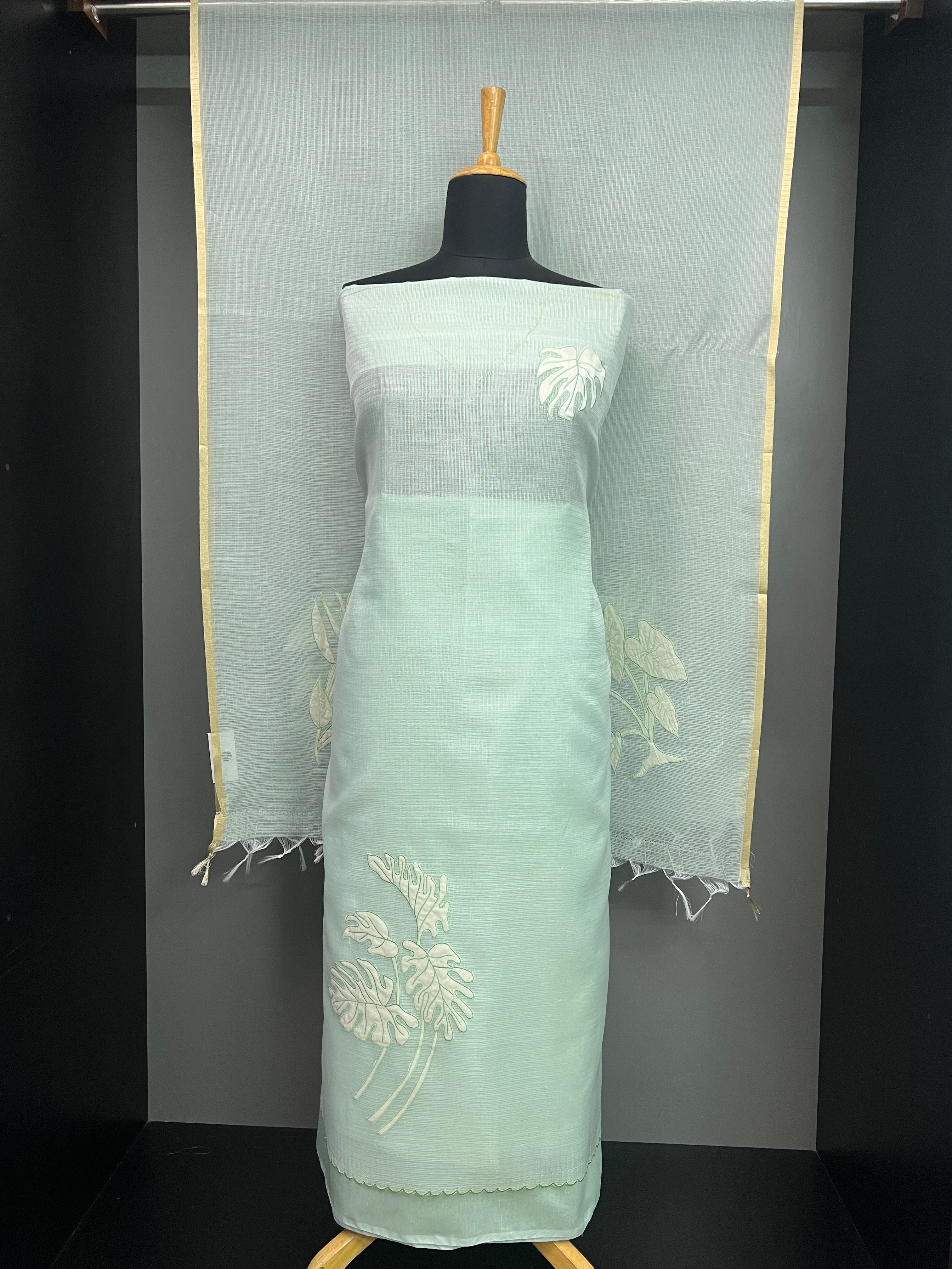 Leaf Applique Work Detailed Silky Kota Salwar Set | MM211