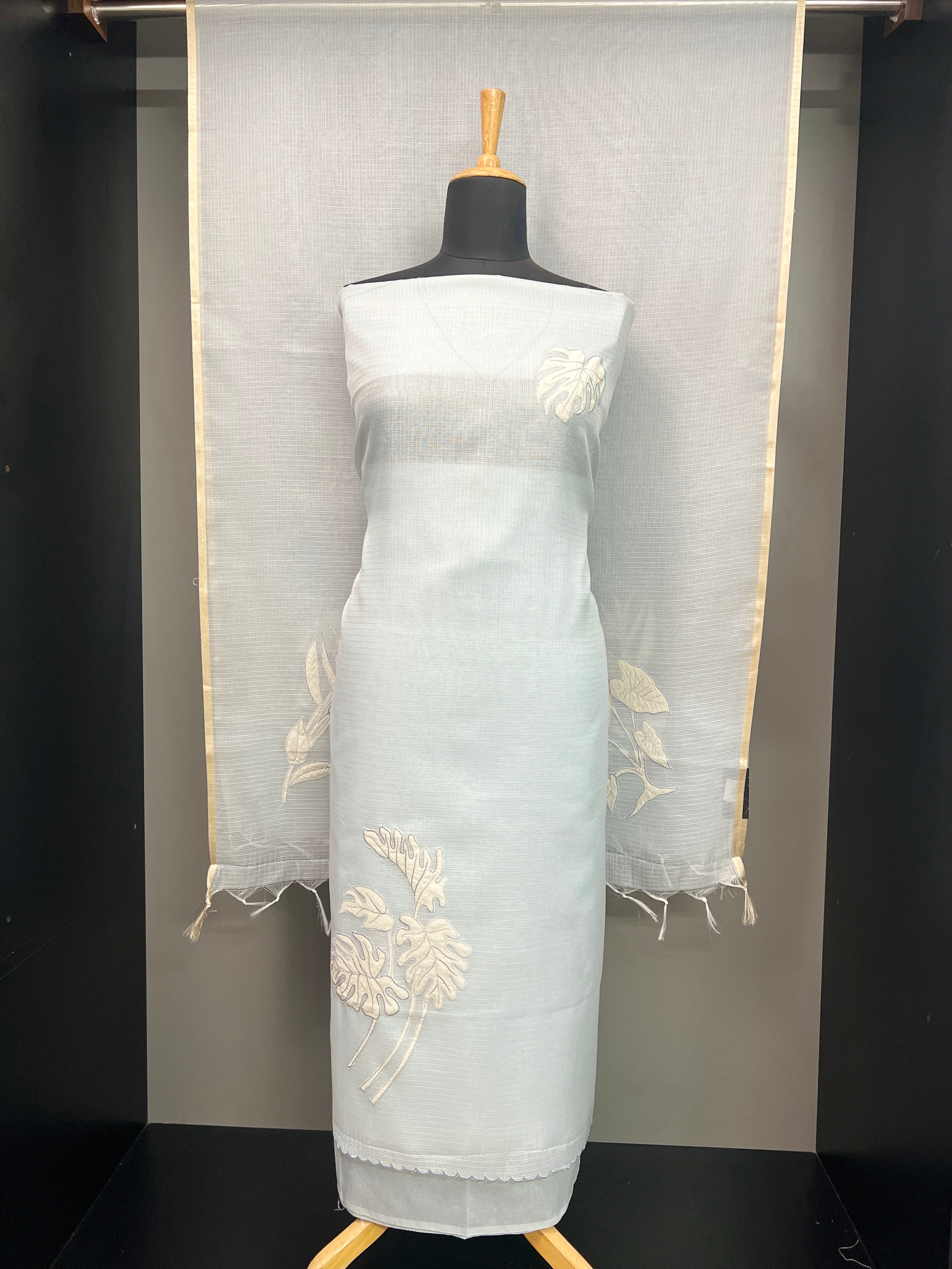 Leaf Applique Work Detailed Silky Kota Salwar Set | MM212