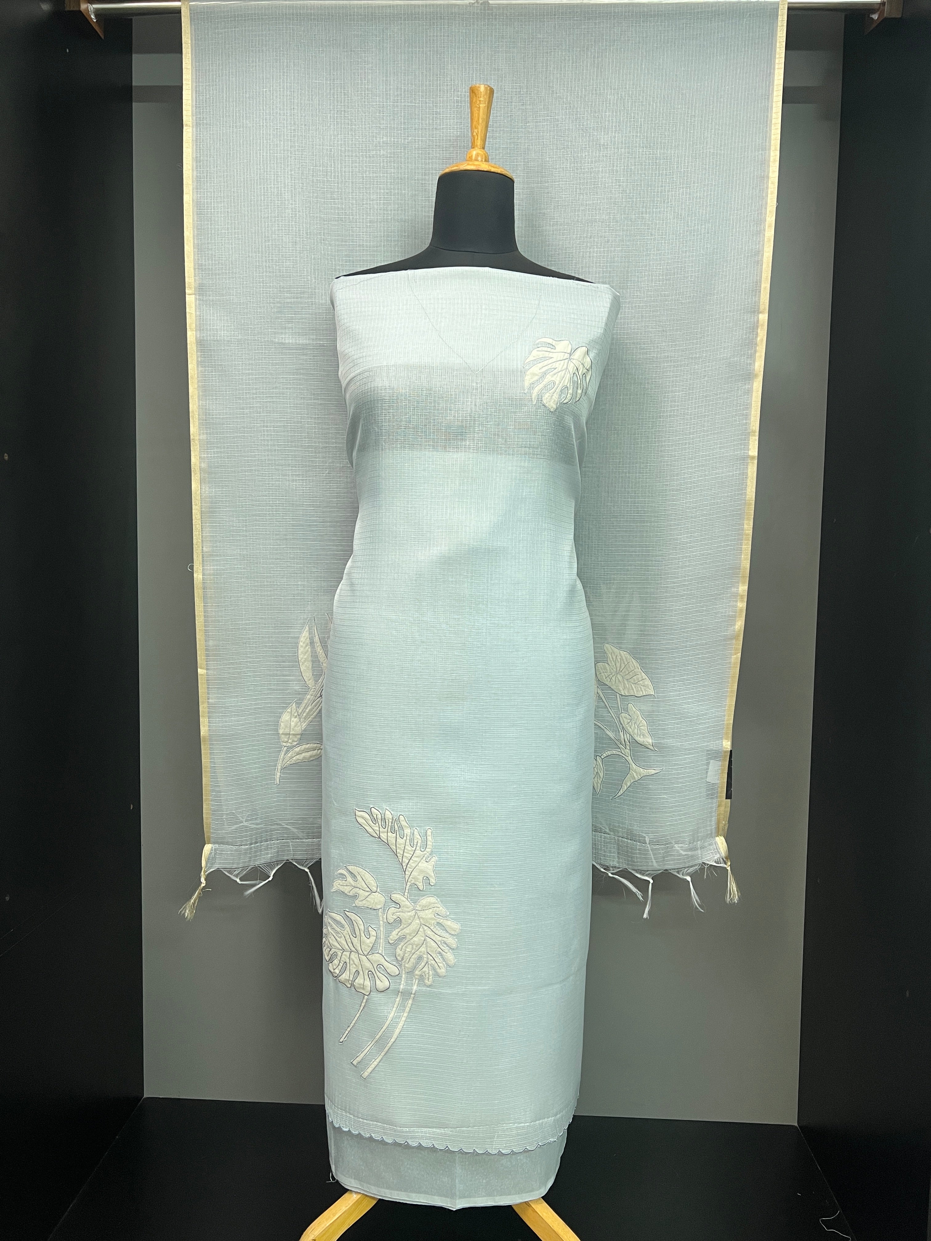 Leaf Applique Work Detailed Silky Kota Salwar Set | MM213