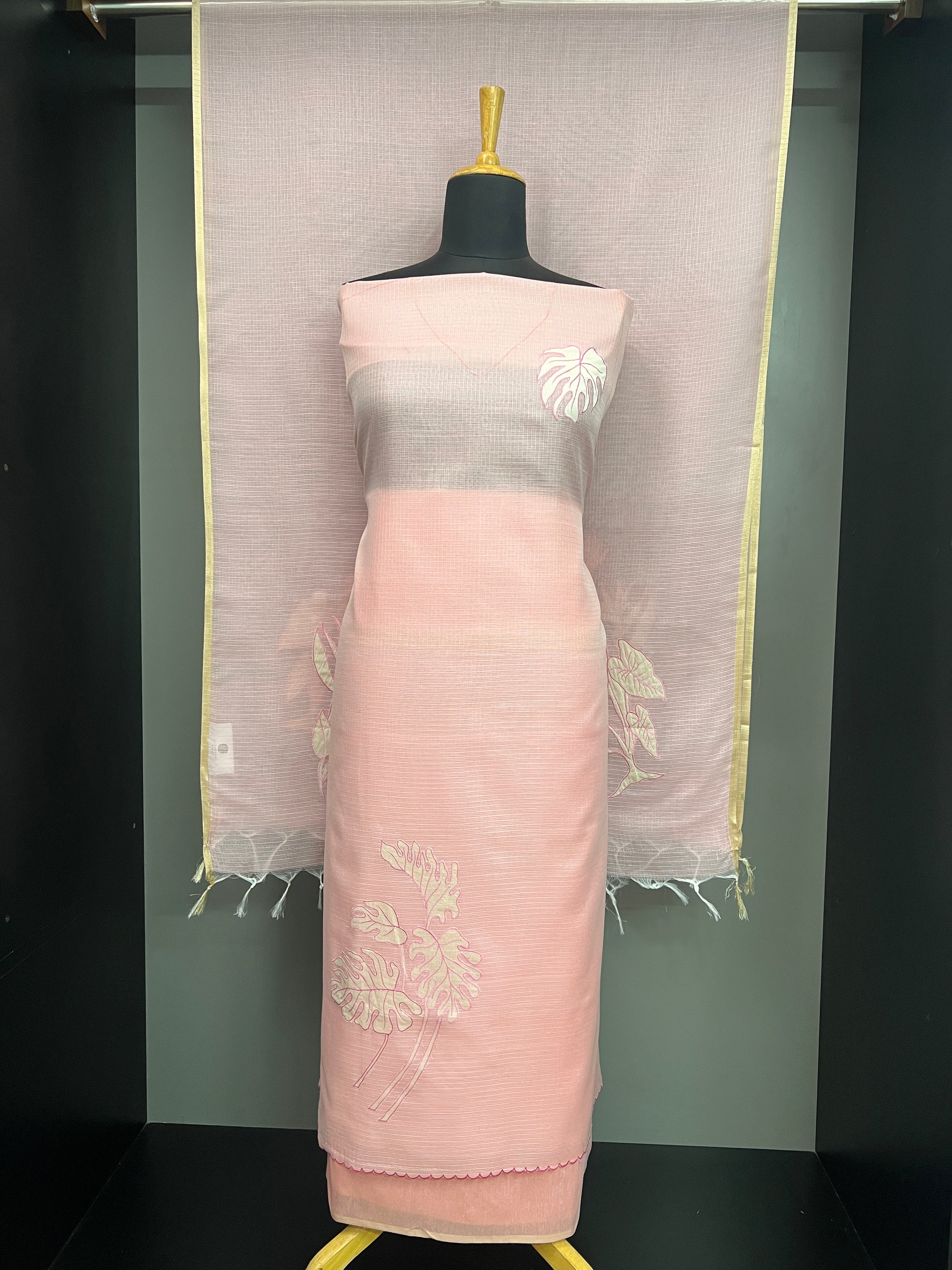 Leaf Applique Work Detailed Silky Kota Salwar Set | MM214