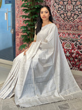 Check Weaving Machine Embroidery Detailed Tussar Saree | MNH474