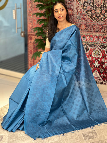 Machine Embroidery Geometric Patterned Tussar Saree | MNH477
