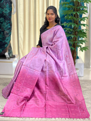 Floral & Geometric Embroidery Patterned Tussar Saree | MNH479
